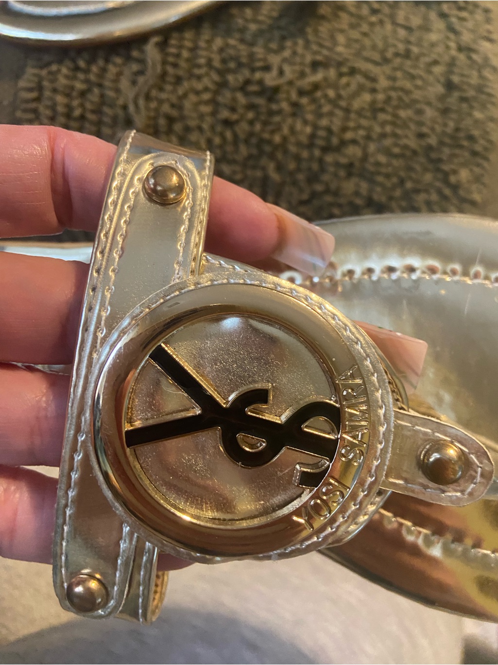 Yosi Samra Metallic Gold Logo Belt Strap
